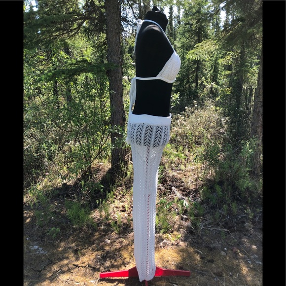 NEW White Stretch Knit Pant Crop Top Set Summer Loungewear Beach One Size XS/S - Picture 5 of 12